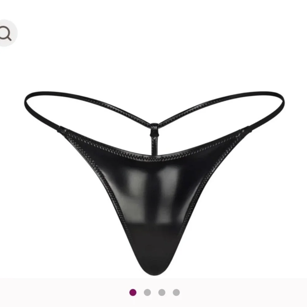SKIMS | Micro Pleather Swim‎ String Bikini Thong, Patent Onyx, Size 4X